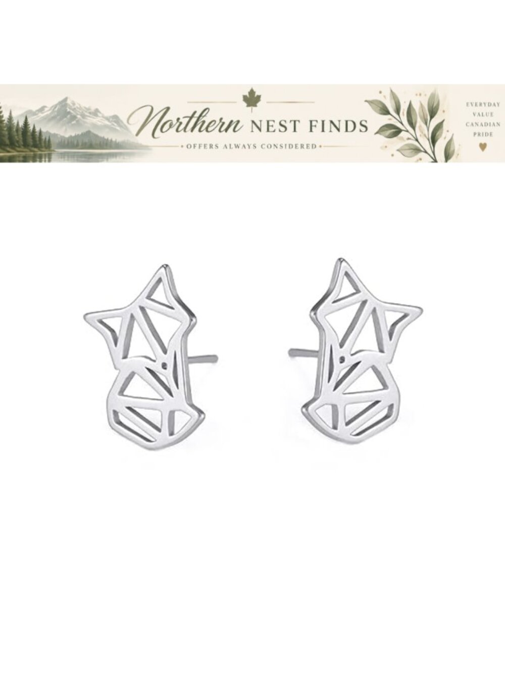 Stainless Steel Fox Stud Earrings Geometric Animal Jewelry for Women